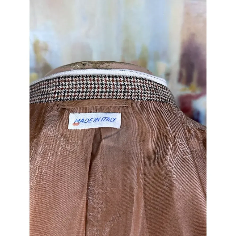 Brioni Nomentano Blazer 44L Cashmere Silk Cream Orange Houndstooth Sport Coat